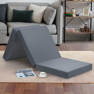 Tri-Folding Memory Foam Topper 4in Gray Single size Play Mat Foldable bed Guest beds, Portable bed