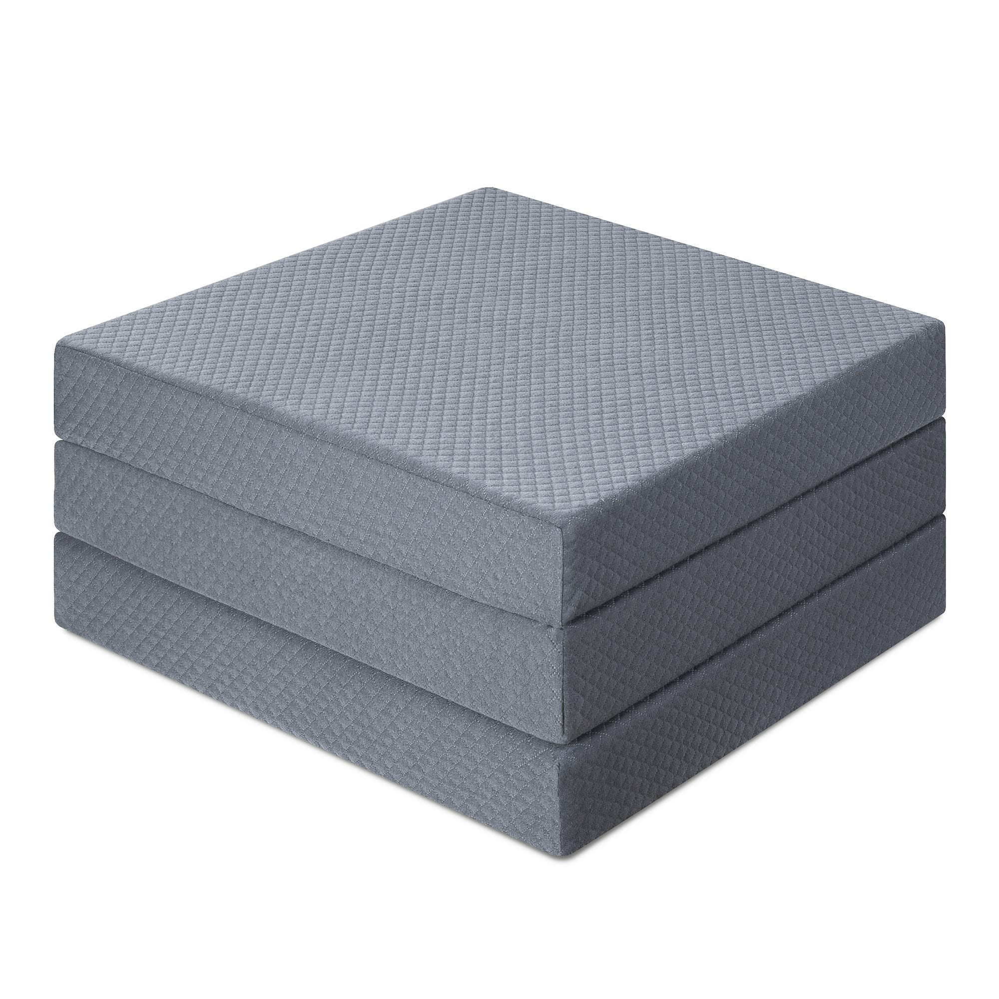 Tri-Folding Memory Foam Topper 4in Gray Single size Play Mat Foldable bed Guest beds, Portable bed