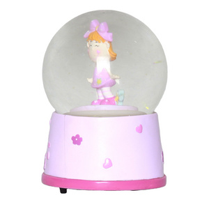 Custom pink lovely girl ater snow ball resin  80mm souvenir diy  snow globe