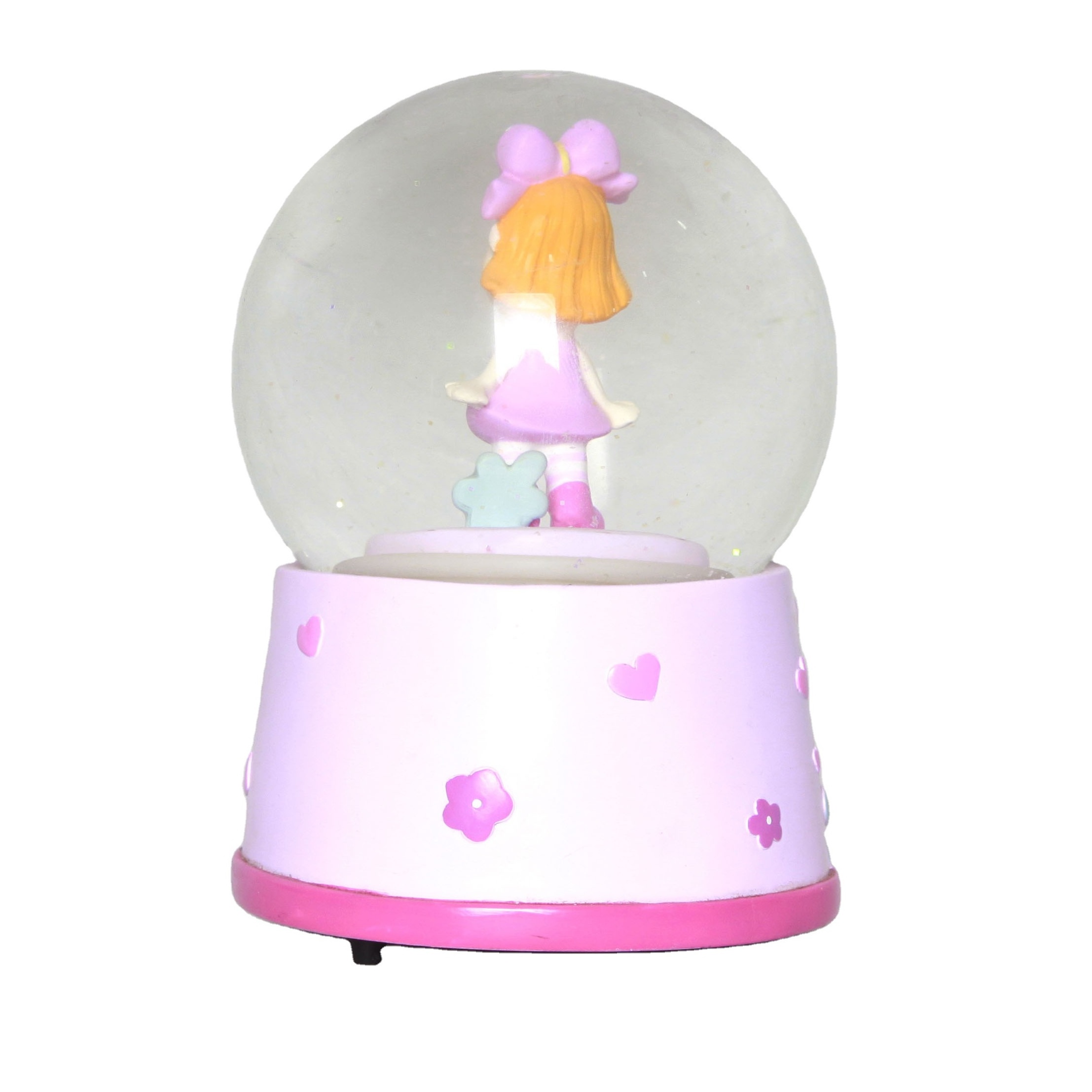 Custom pink lovely girl ater snow ball resin  80mm souvenir diy  snow globe