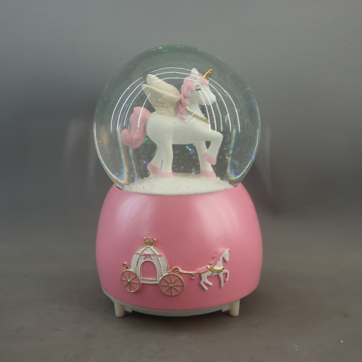 100mm Custom Snowglobe with Music Cute Animal Design Water globe Unicorn Snow Ball with Led Lights