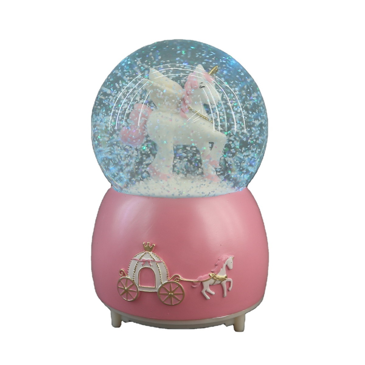 100mm Custom Snowglobe with Music Cute Animal Design Water globe Unicorn Snow Ball with Led Lights