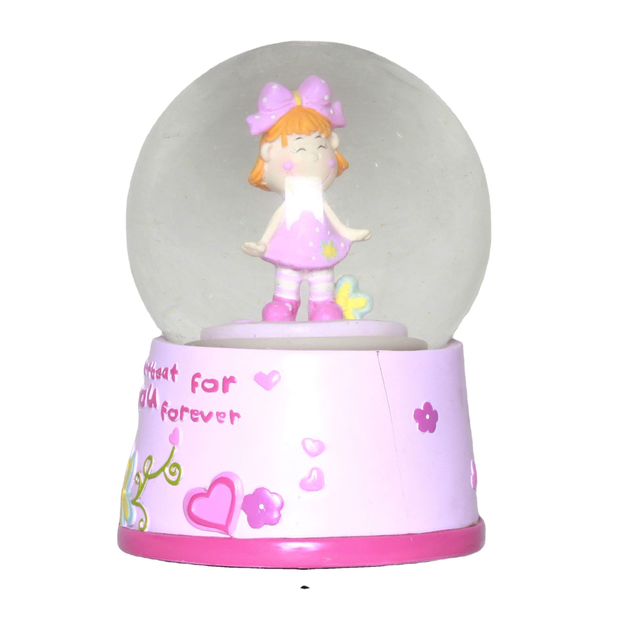 Custom pink lovely girl ater snow ball resin  80mm souvenir diy  snow globe