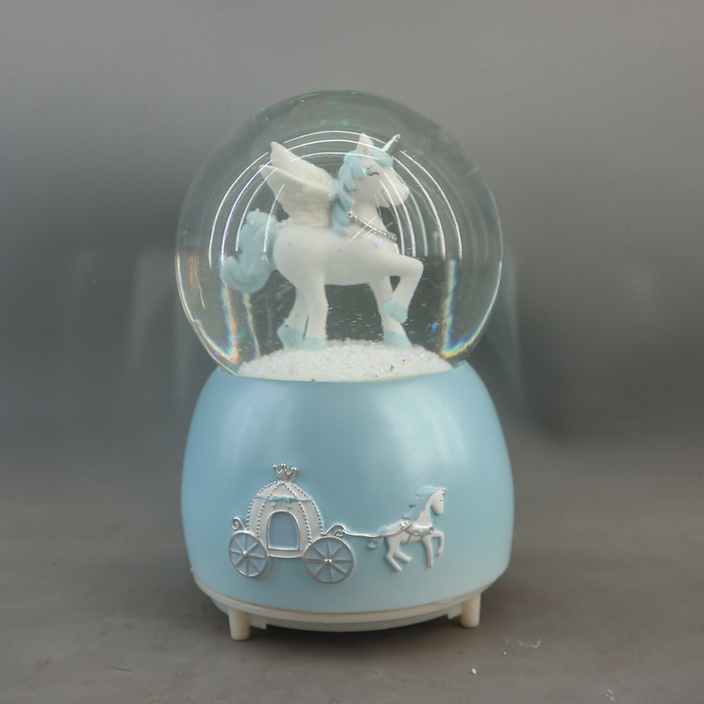 100mm Custom Snowglobe with Music Cute Animal Design Water globe Unicorn Snow Ball with Led Lights