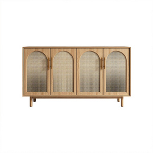 Solid Wood Rattan Sideboard Home Living Room Four-door Storage Cabinet Modern Creative Porch Cabinet