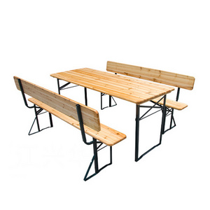 Folding Wooden High Top BBQ Picnic Table and Bench for Patio Garden Leisure Beer Table and Chairs Set