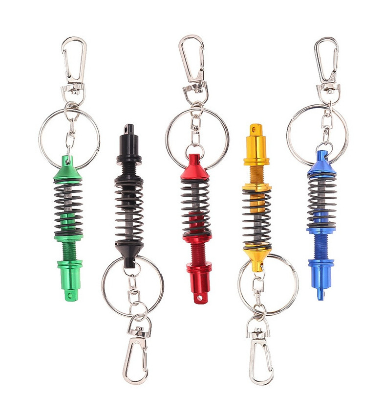 Novelty Adjustable Spring Car Part Keyring Alloy Key Chian Shock Absorber Keychain