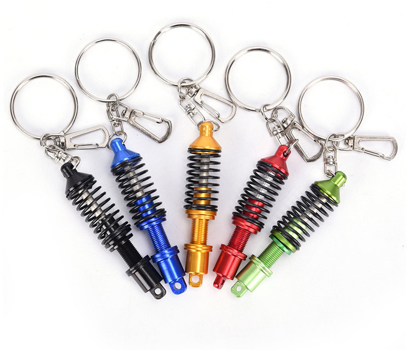 Novelty Adjustable Spring Car Part Keyring Alloy Key Chian Shock Absorber Keychain