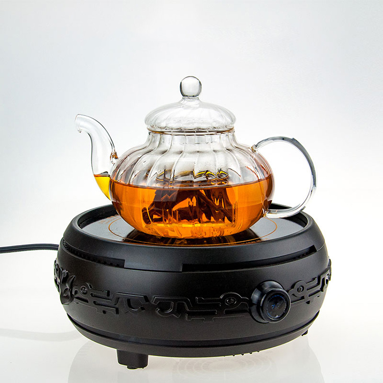 Hot Selling 600ml Pumpkin Shaped borosilicate glass teapot with glass infuser