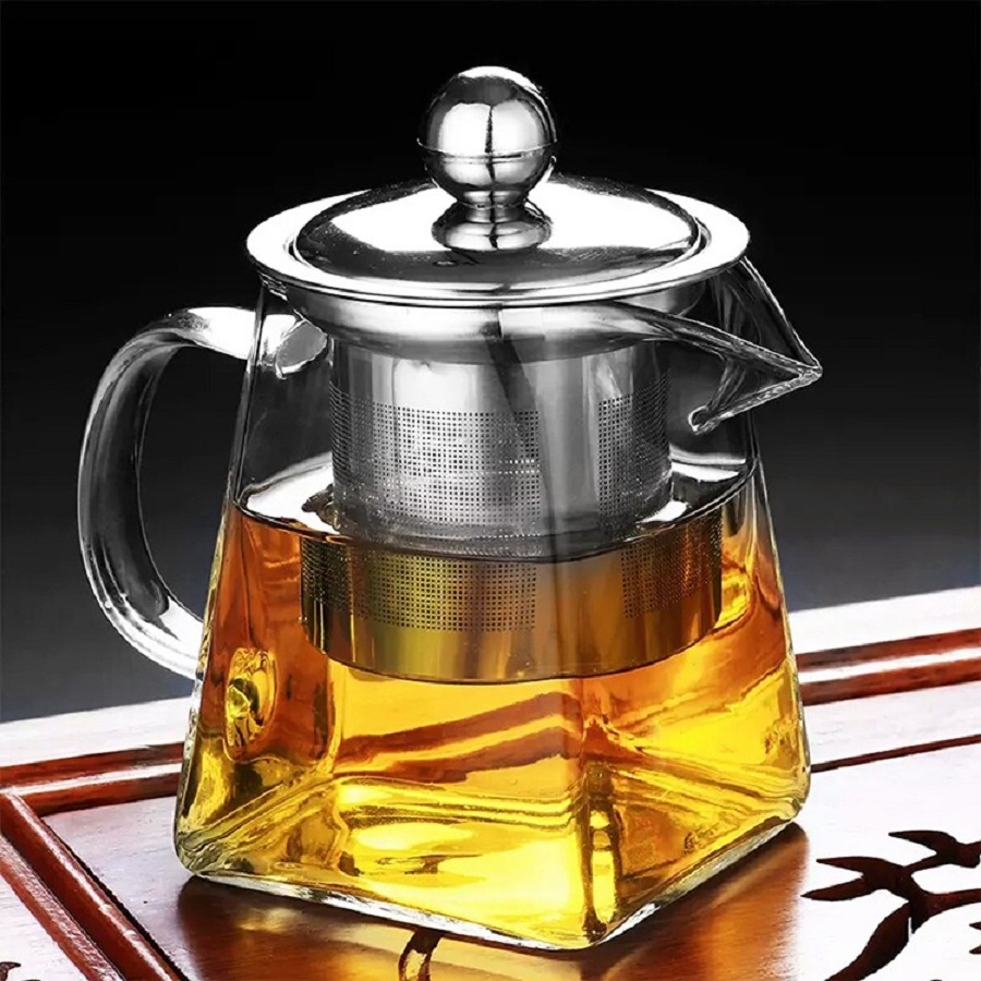 Handmade High Borosilicate square heat resistant glass teapot with infuser