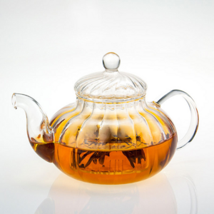 Hot Selling 600ml Pumpkin Shaped borosilicate glass teapot with glass infuser