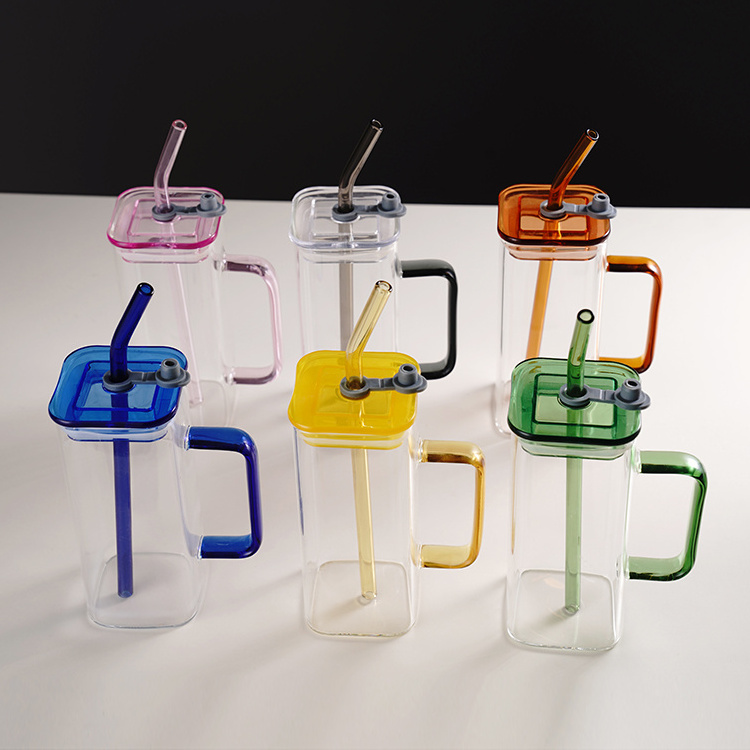 Factory price is cheap square glass cup with lid square borosilicate Transparent Large Beer Glass Cup