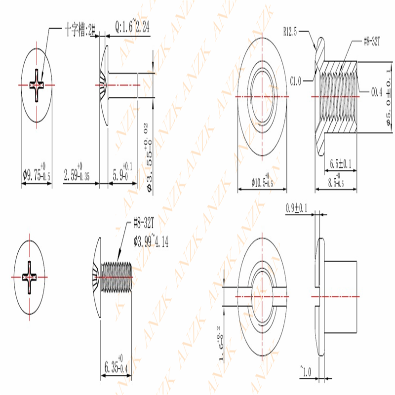 Chicago screw Black 8-32 machine thread Truss head binding post slotted male female screw chicago screw