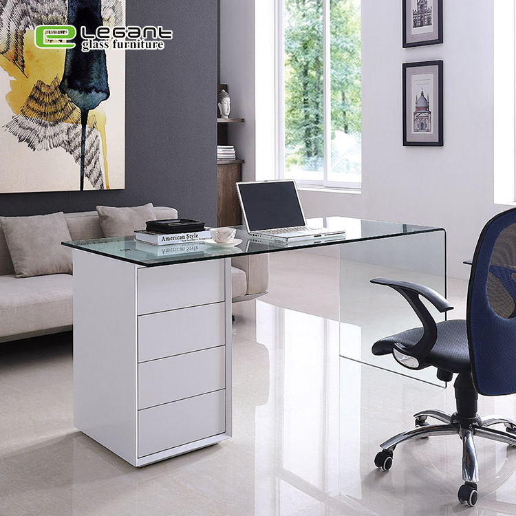 Modern home glass furniture white office computer table desk