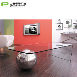 Single Side Bent Glass Coffee Table With Stainless Steel Ball