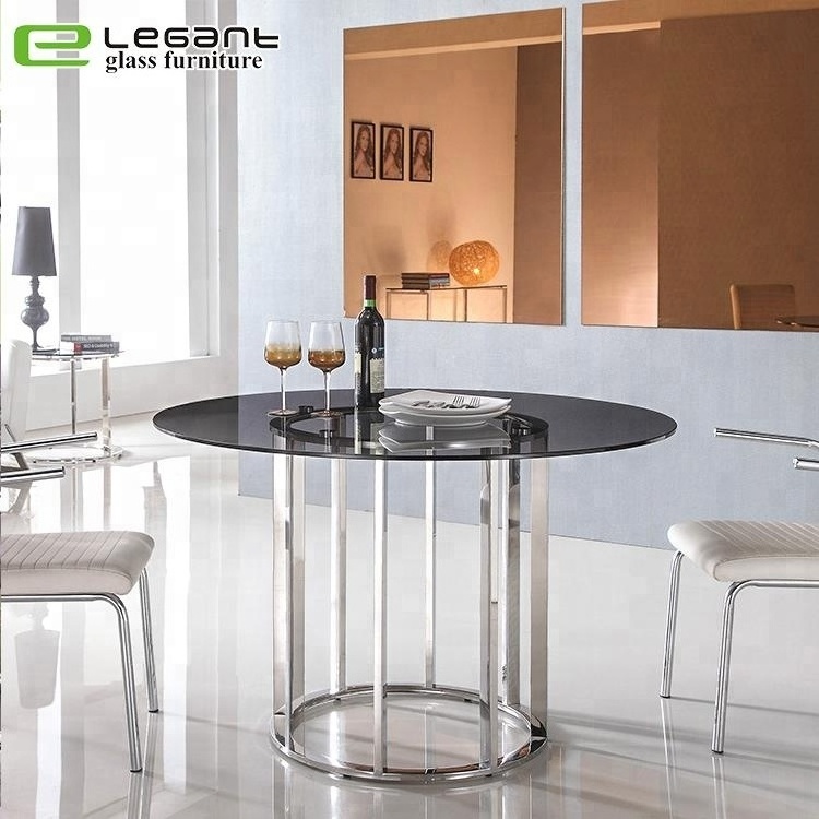 Modern Round Tempered Glass Bar Table On Stainless Steel Base