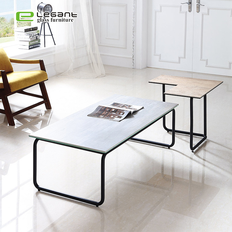 Single Side Bent Glass Coffee Table With Stainless Steel Ball