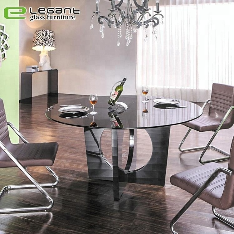 Modern Round Tempered Glass Bar Table On Stainless Steel Base