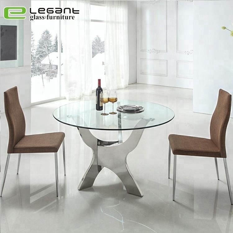 Modern Round Tempered Glass Bar Table On Stainless Steel Base