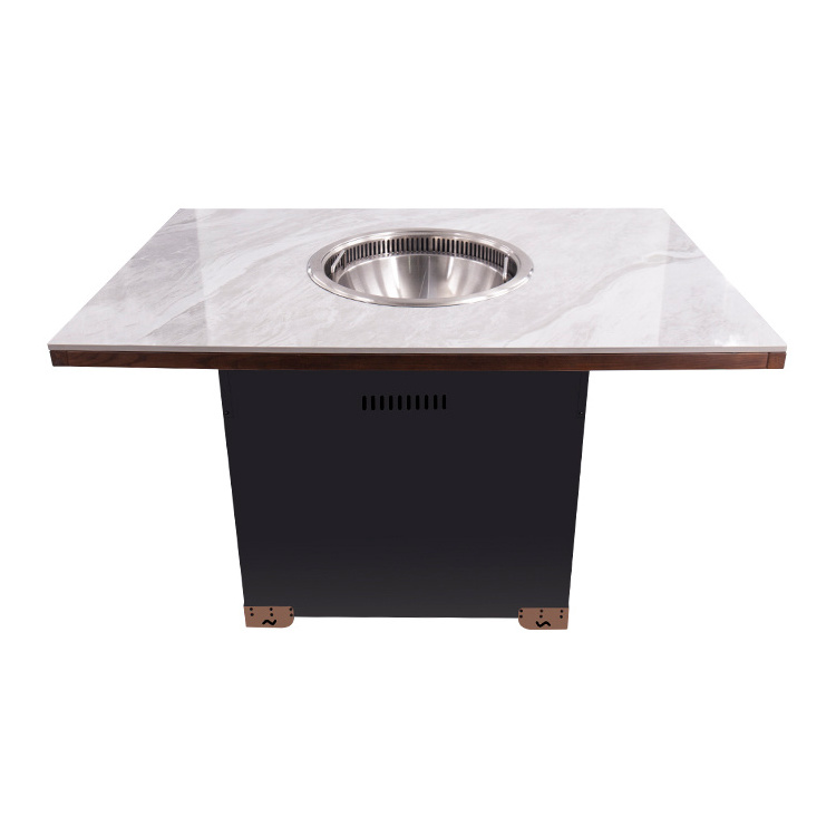 Commercial Furniture Restaurant Dining Table Set with Induction Cooker Built In Smokeless Hot Pot Table