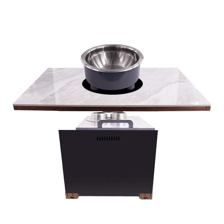 Commercial Furniture Restaurant Dining Table Set with Induction Cooker Built In Smokeless Hot Pot Table