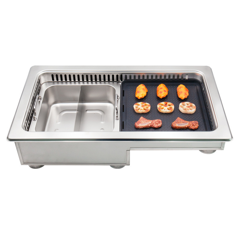 AOBLAdvanced Technology  High Quality Restaurant Furniture Smokeless Integrated Barbecue Hot Pot Table