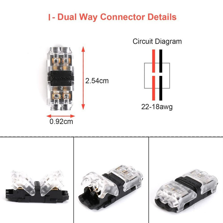 Low Voltage Wire Connectors 2 Pin 2 Way I Shape Terminals 18/20/22 AWG Quick Splice Wire Wiring Connector