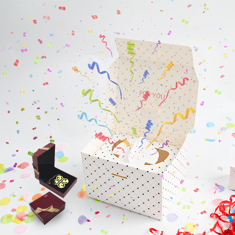 Exploding Confetti Gift Box (Premium White) DIY 7.1x5.5x4.3 inches Souvenir Surprise Confetti Pop up Gift Box Birthday For Kids