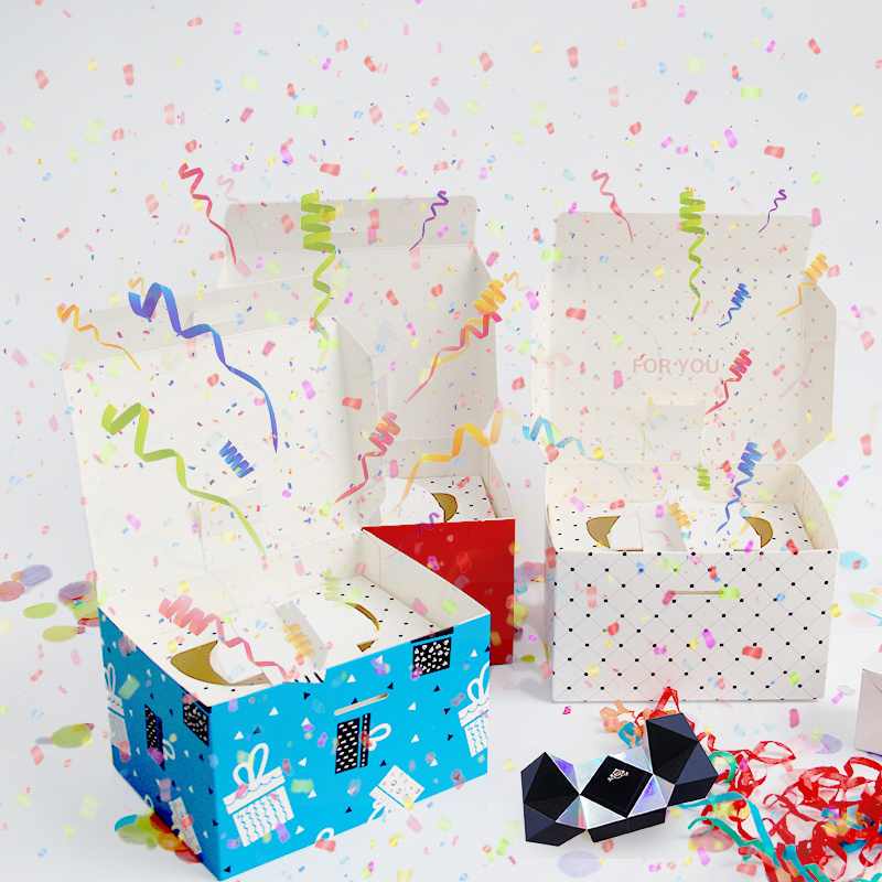 Exploding Confetti Gift Box (Premium White) DIY 7.1x5.5x4.3 inches Souvenir Surprise Confetti Pop up Gift Box Birthday For Kids