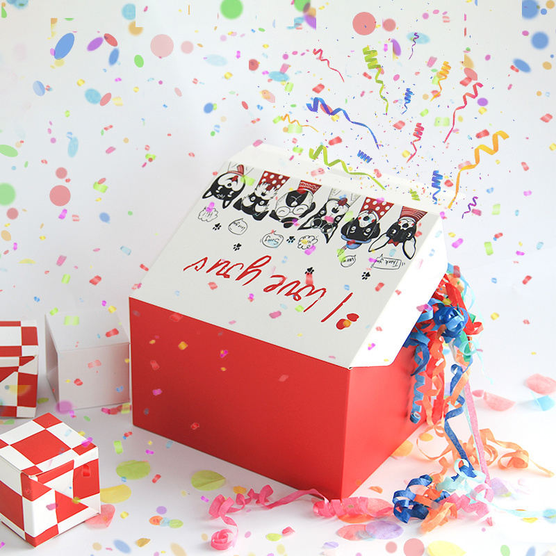 Exploding Confetti Gift Box (Premium White) DIY 7.1x5.5x4.3 inches Souvenir Surprise Confetti Pop up Gift Box Birthday For Kids