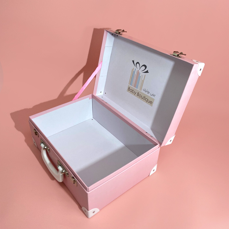 Handmade Decorative Paper Leather Gift Eyelash Cardboard Luxury Baby Cloth Toy Suitcase Gift Packaging Box With Handle