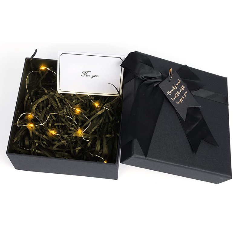 Large Black Gift Box with LED String Lights Greeting Card Lid and Base Boxes for Big Gifts