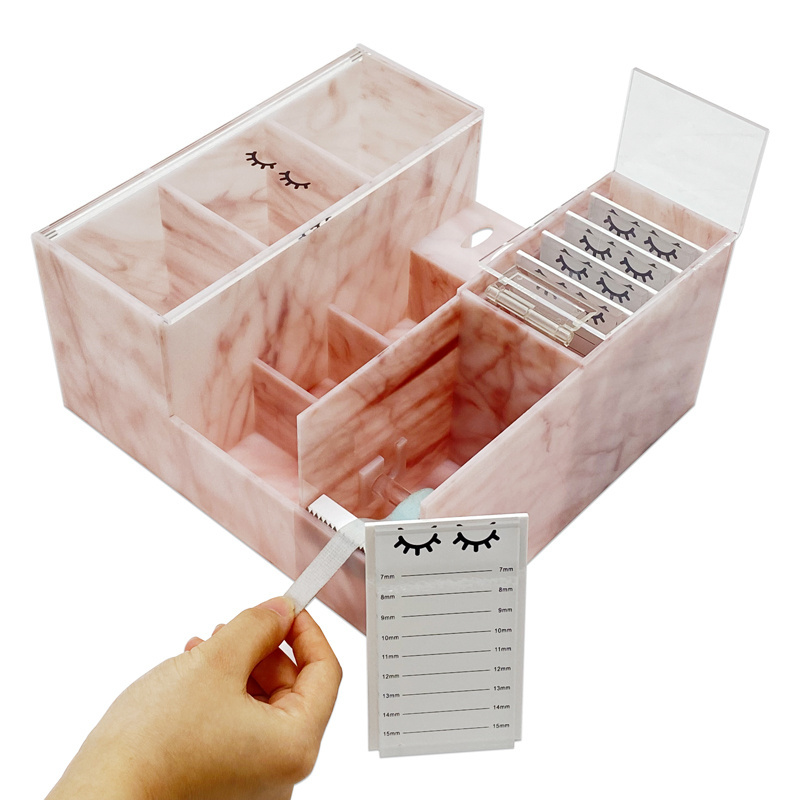 Pink Marble Lash Acrylic Organizer Eyelash Extension Organizer with Lash Tape Cutter for Beauty Salon Tool Storage Organizer