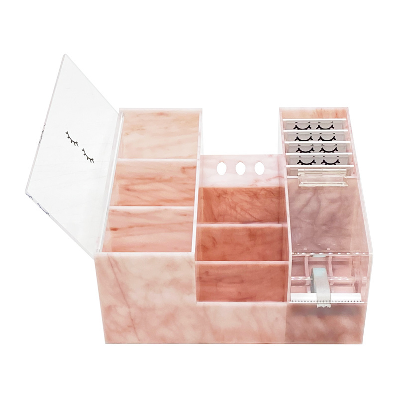 Pink Marble Lash Acrylic Organizer Eyelash Extension Organizer with Lash Tape Cutter for Beauty Salon Tool Storage Organizer