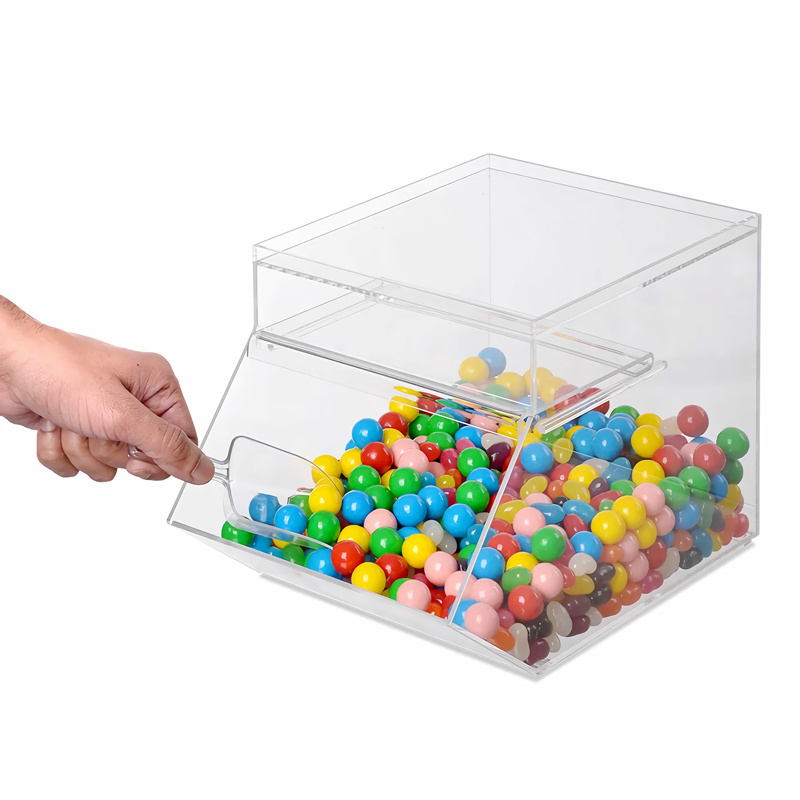 Retail Candy Stores Storage Nut Granola Top Opening Display Cabinet Bread Organizer Acrylic Display Box with Hinged Lid