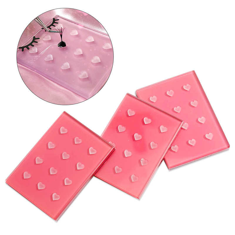 Professional Extensions Lashes Glue Holders Glass Heart Adhesive Lash Tile Crystal Lash Tiles