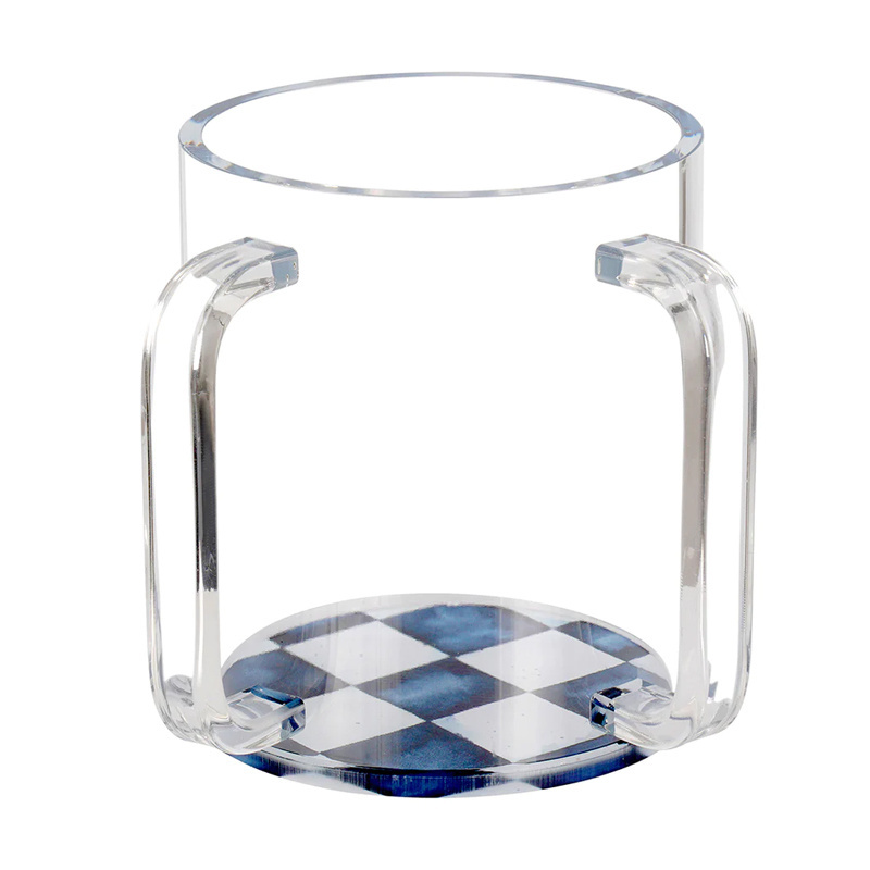 Judaica Style Acrylic Wash Cup Jewish Lucite Washing Cup with Black Checkered Painted Base