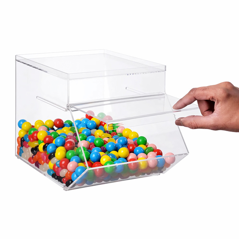 Retail Candy Stores Storage Nut Granola Top Opening Display Cabinet Bread Organizer Acrylic Display Box with Hinged Lid