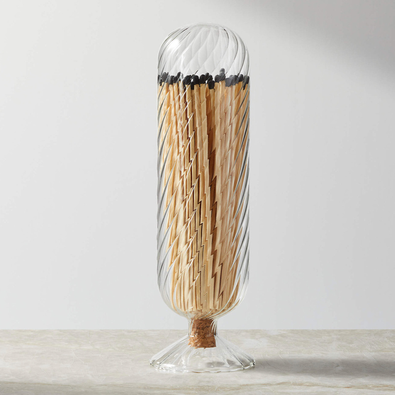 Luxury Design Tall Helix Fireplace Glass Match Cloche Jar 120 Long Candle Matches in Jars for White Matchsticks Packing