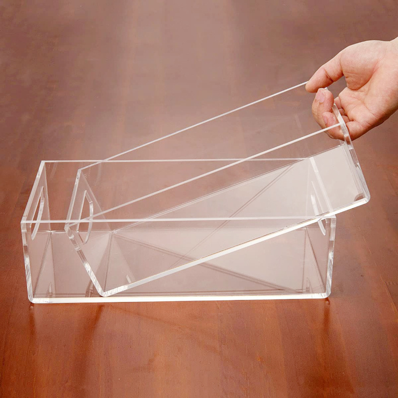 Wholesale New Design Service Food Tray Acrylic Clear Rolling Tray with Handle