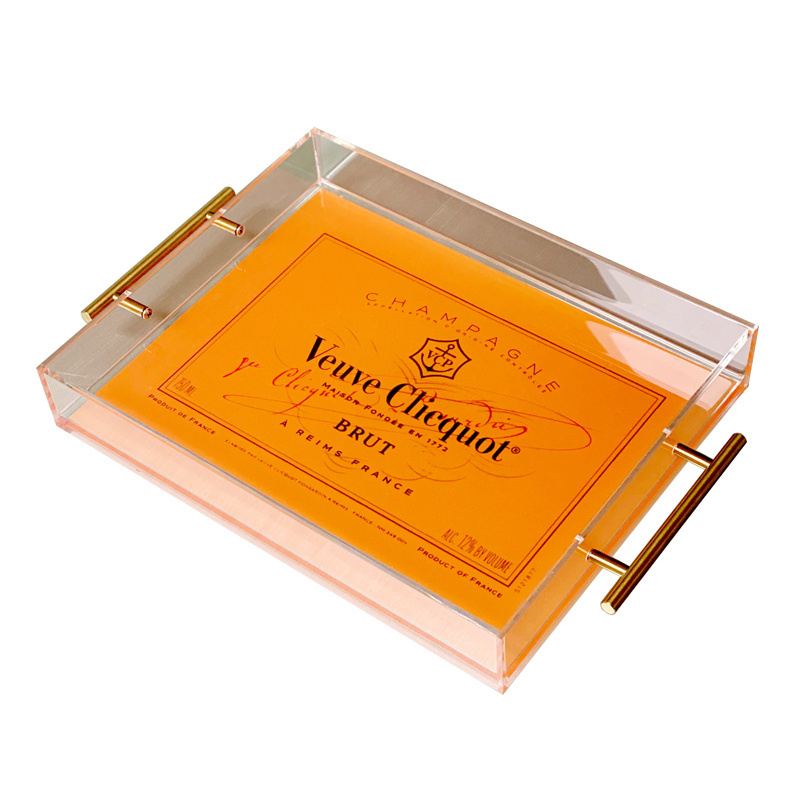 Wholesale New Design Service Food Tray Acrylic Clear Rolling Tray with Handle