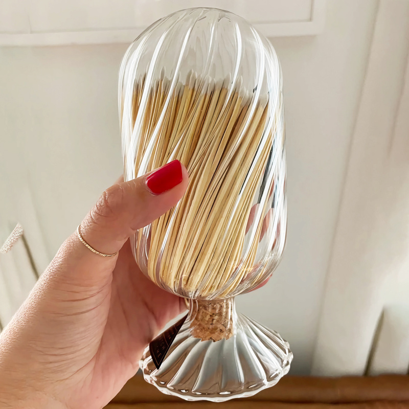 Hand Blown Safety Matches in Jar Helix Match Cloche Glass Bottle With Striker and Cork