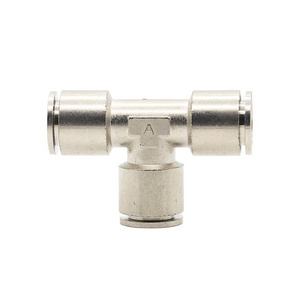 pneumatic fittings HE 3 way T type metal brass air hose push in quick PU hose quick connector copper pneumatic air hose fittings