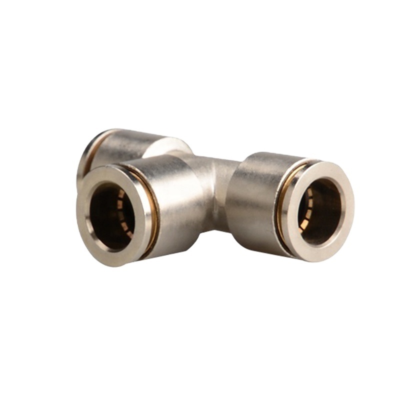 pneumatic fittings HE 3 way T type metal brass air hose push in quick PU hose quick connector copper pneumatic air hose fittings