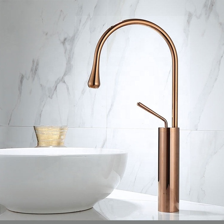 Brushed Rose Gold Water Drop Bathroom Sink Faucet European American Modern Luxury Bathroom Faucets