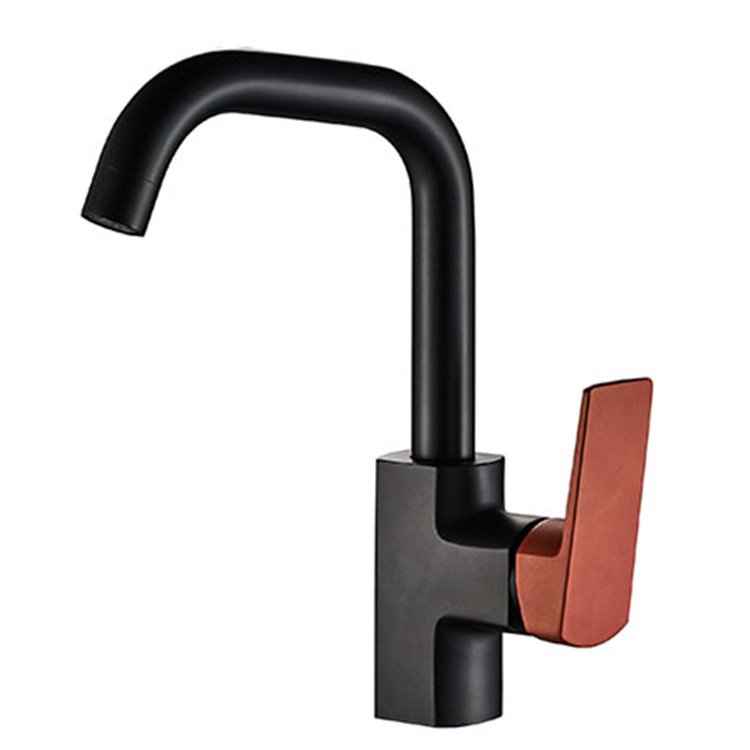 Modern style black red single handle kitchen tap deck mounted sink basin mixer faucet for bathroom