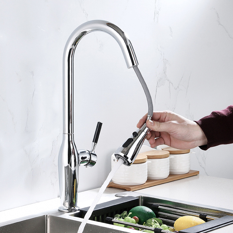 Chrome Single Handle Thermostatic Kitchen Sink Faucet Pull Out Kitchen Spray Faucet,Hose Extension