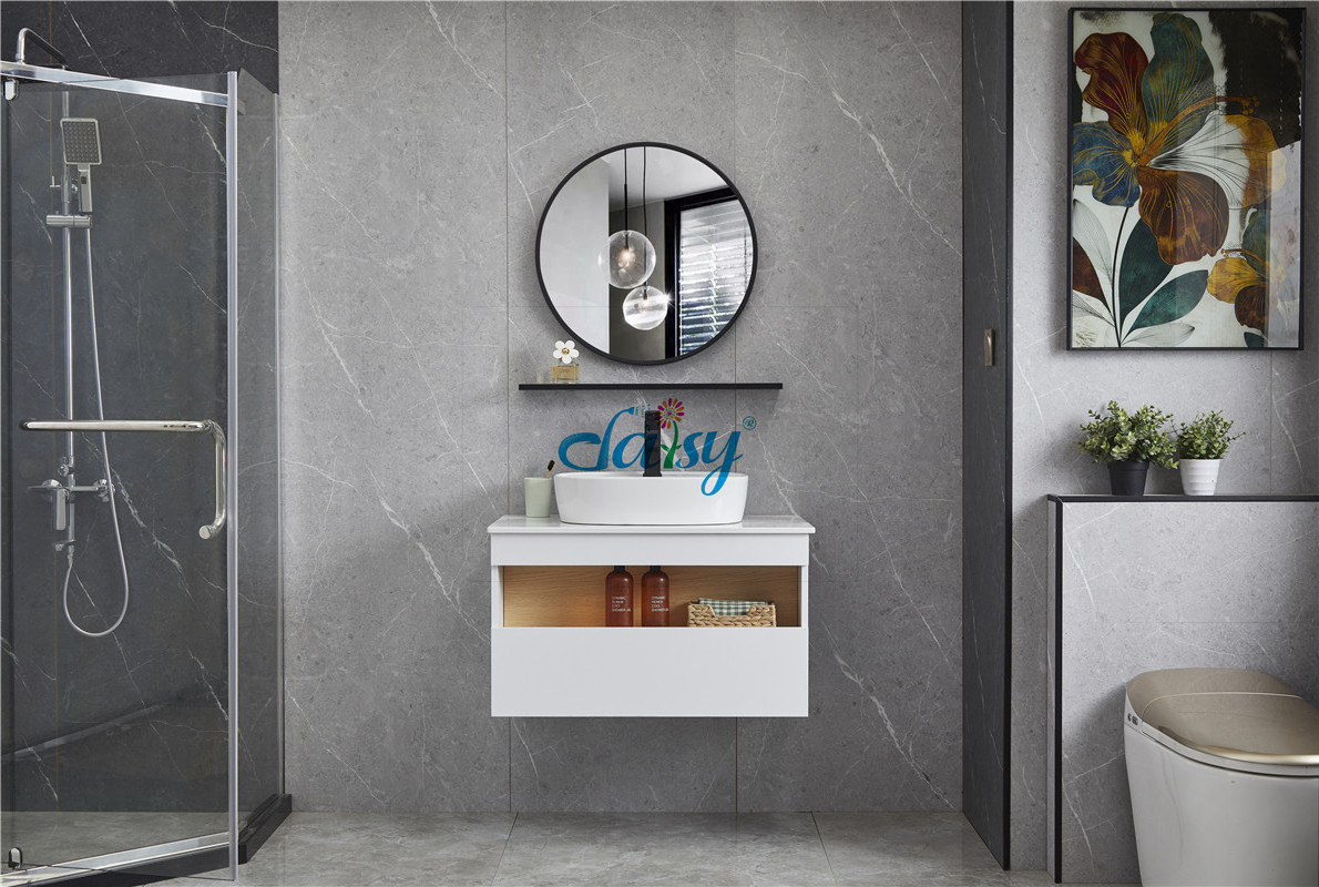 D Slim Cement Oval Gloss Corner Counter Basin Room Modern Top  Bathroom Vanity With Mirrored Cabinet