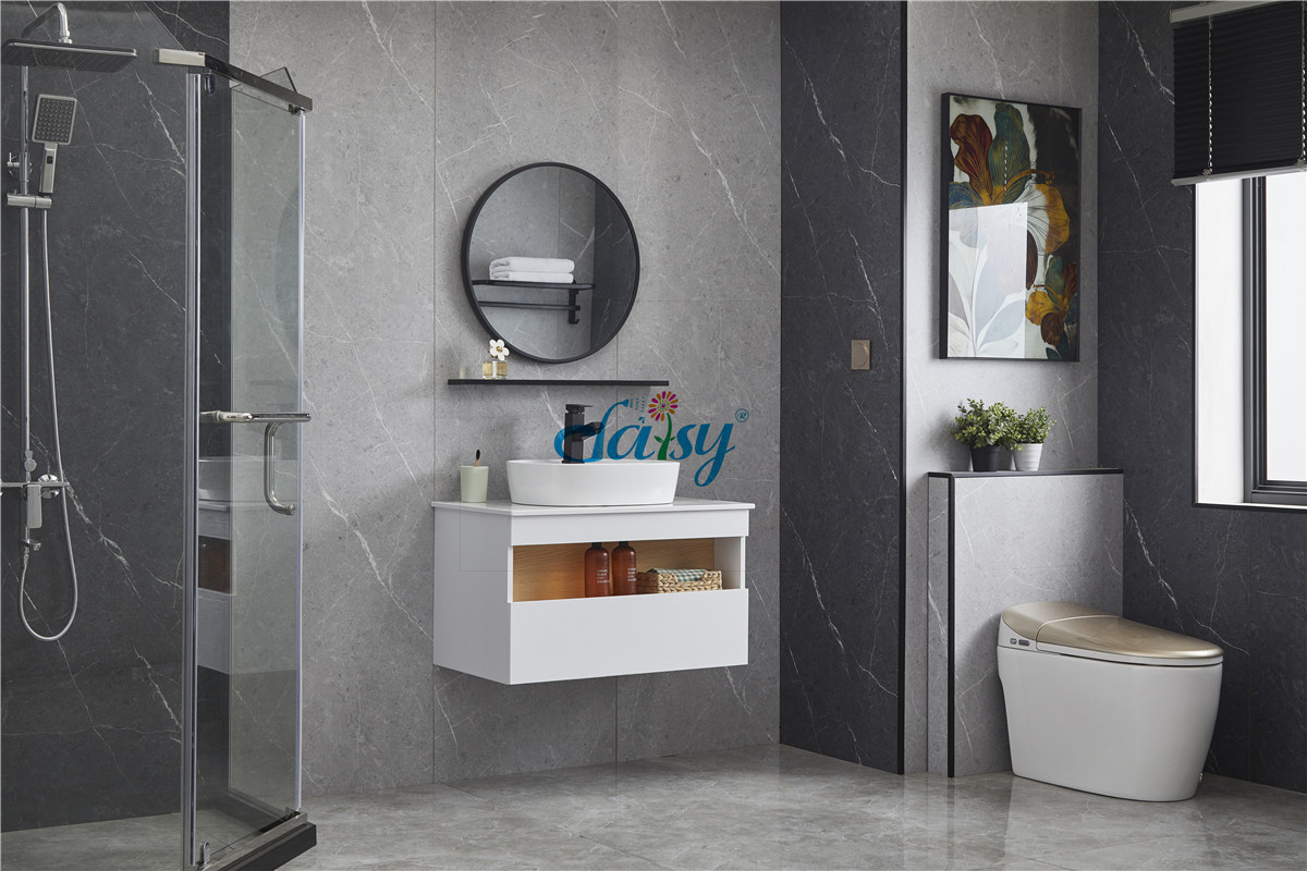 D Slim Cement Oval Gloss Corner Counter Basin Room Modern Top  Bathroom Vanity With Mirrored Cabinet