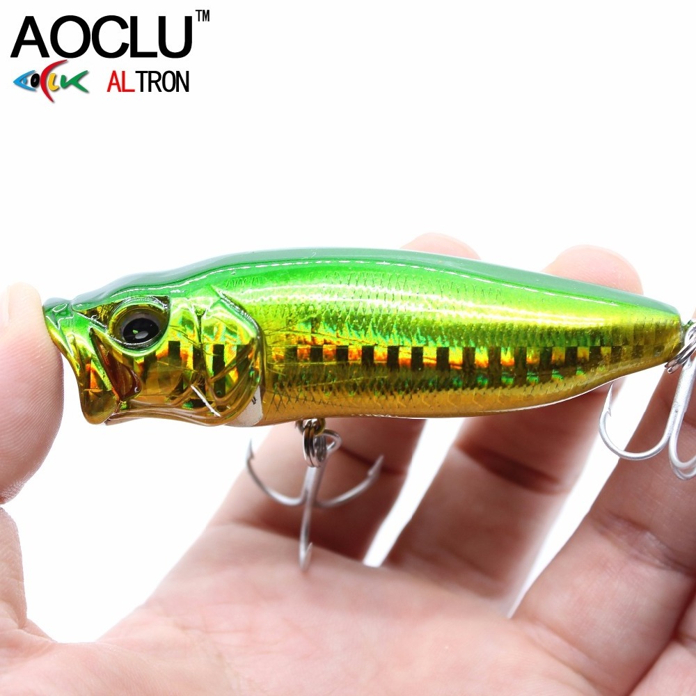 AOCLU Floating Popper 80mm 15g Hard Bait Topwater Swimmer Lure Big Bubbles Attractive SeaBass Fishing VMC Hooks